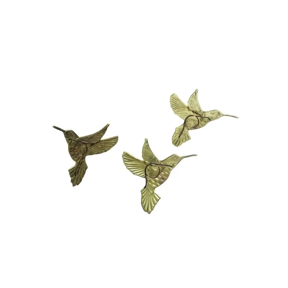 Vintage Set of 3 Tin Hummingbirds Gold Home Interiors Gold Metal 80s 70s